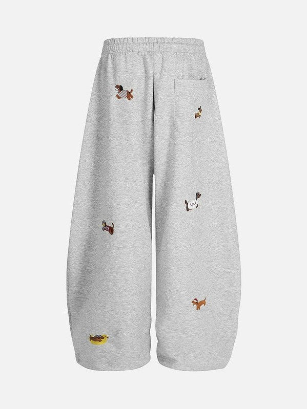 Cute Dachshund Embroidered Baggy Sweatpants