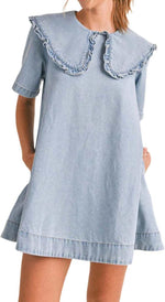 Women's Casual Ruffle Lapel Babydoll Denim Dress