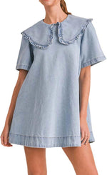 Women's Casual Ruffle Lapel Babydoll Denim Dress
