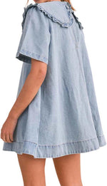 Women's Casual Ruffle Lapel Babydoll Denim Dress