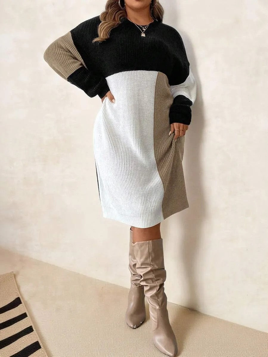 Women's Color Block Knit Sweater Dress