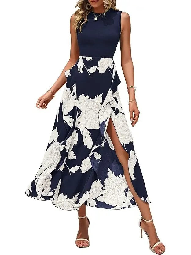 Women's Sleeveless Patchwork Flowy Maxi Dress