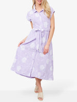 Women's Button Lace up Lapel Maxi Dress