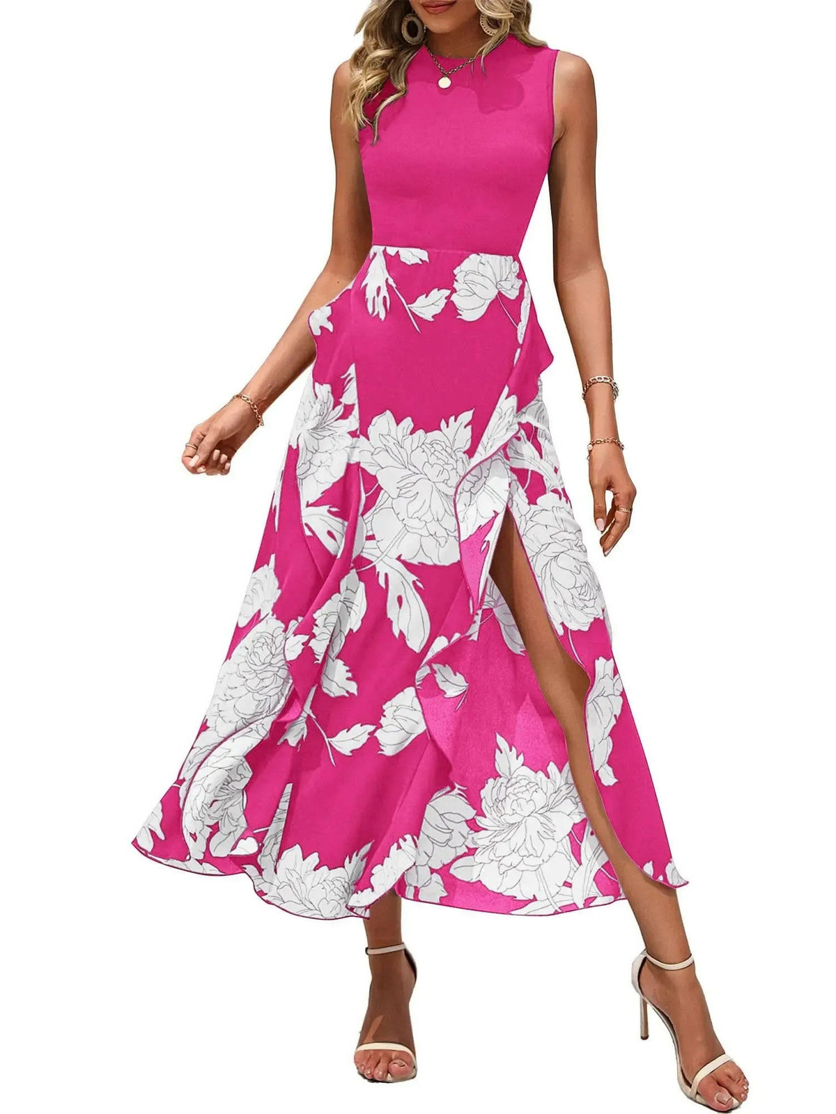 Women's Sleeveless Patchwork Flowy Maxi Dress