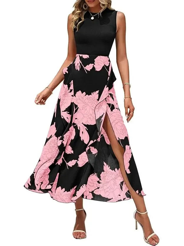 Women's Sleeveless Patchwork Flowy Maxi Dress