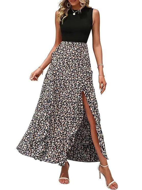 Women's Sleeveless Patchwork Flowy Maxi Dress