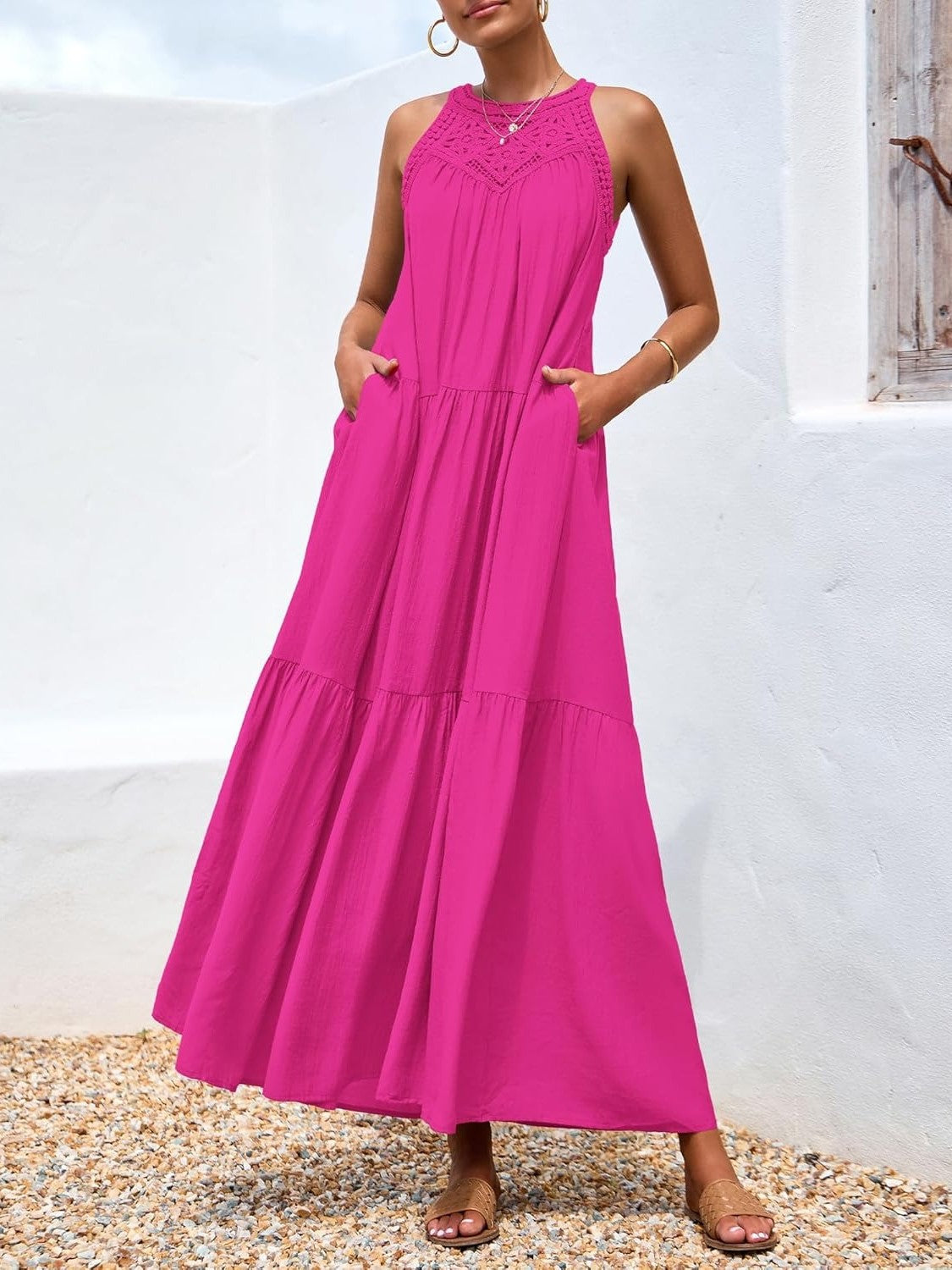 2026 Women's Boho Sleeveless Hollow Out Maxi Dress