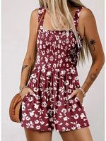 Women's Sleeveless Loose Floral Print Romper with Pockets