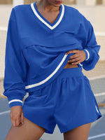 Workout V Neck Sweatshirt High Waist Shorts Sets 2 Piece Outfits