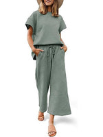 Women's Short Sleeve Tops and Cropped Wide Leg Pants Sweatsuit