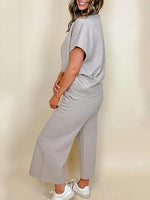 Women's Short Sleeve Tops and Cropped Wide Leg Pants Sweatsuit