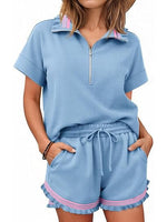 Women's Striped Trim Half-Zip Lounge Set