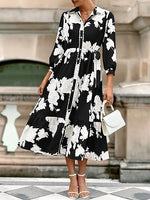 Women's Floral Print 3/4 Sleeve Ruffle Hem midi Dress