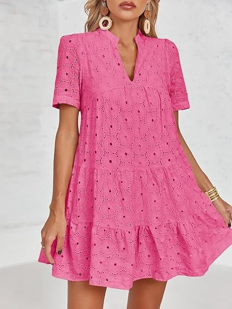 Women's Summer Eyelet Casual Flowy Babydoll Dresses