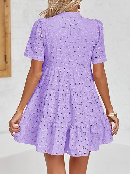 Women's Summer Eyelet Casual Flowy Babydoll Dresses