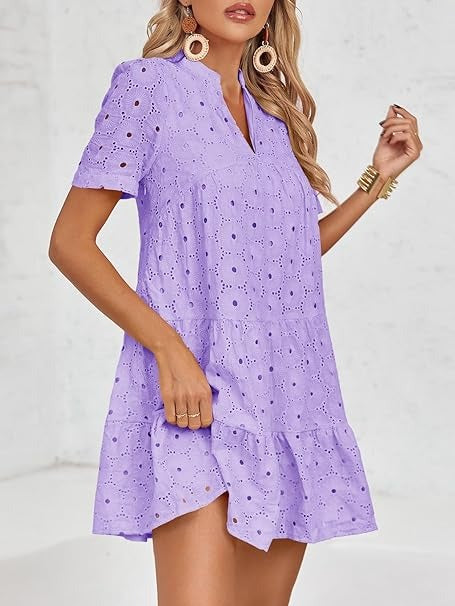 Women's Summer Eyelet Casual Flowy Babydoll Dresses