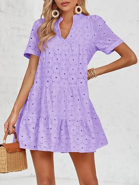 Women's Summer Eyelet Casual Flowy Babydoll Dresses