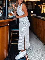 Women's Casual Striped Side Slit Tie-Waist Dress