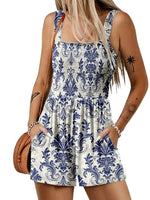 Women's Sleeveless Loose Floral Print Romper with Pockets