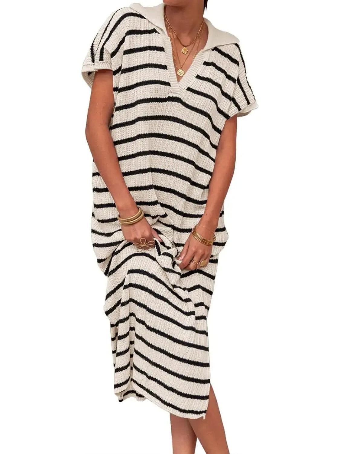 Women's Spring Striped Lightweight Soft Knit Maxi Dress