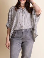 Women's Batwing Elbow Sleeve Striped Blouse