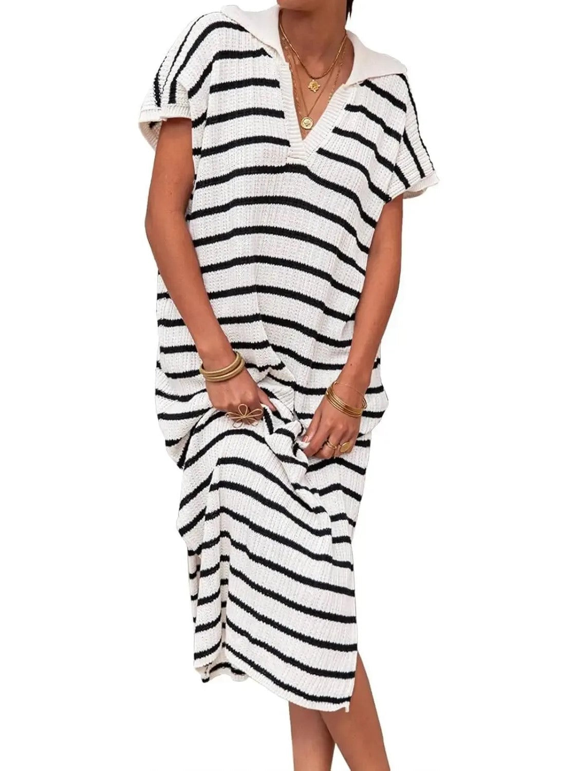 Women's Spring Striped Lightweight Soft Knit Maxi Dress