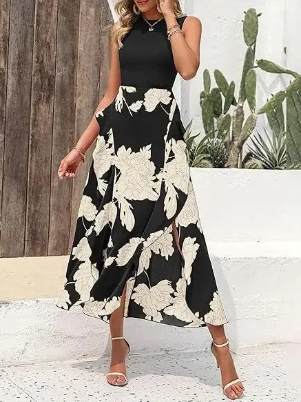 Women's Sleeveless Patchwork Flowy Maxi Dress