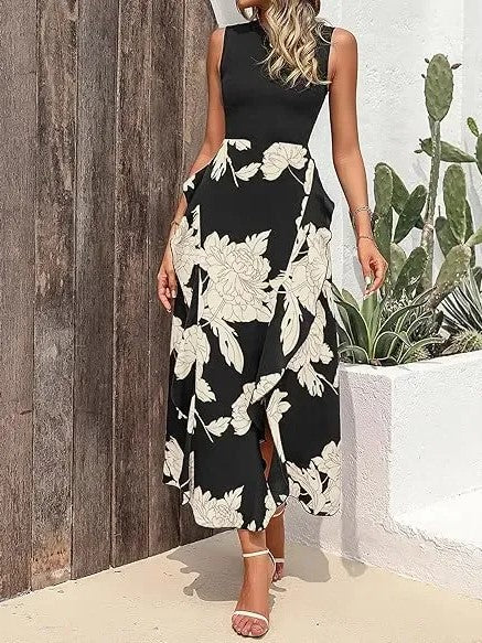 Women's Sleeveless Patchwork Flowy Maxi Dress