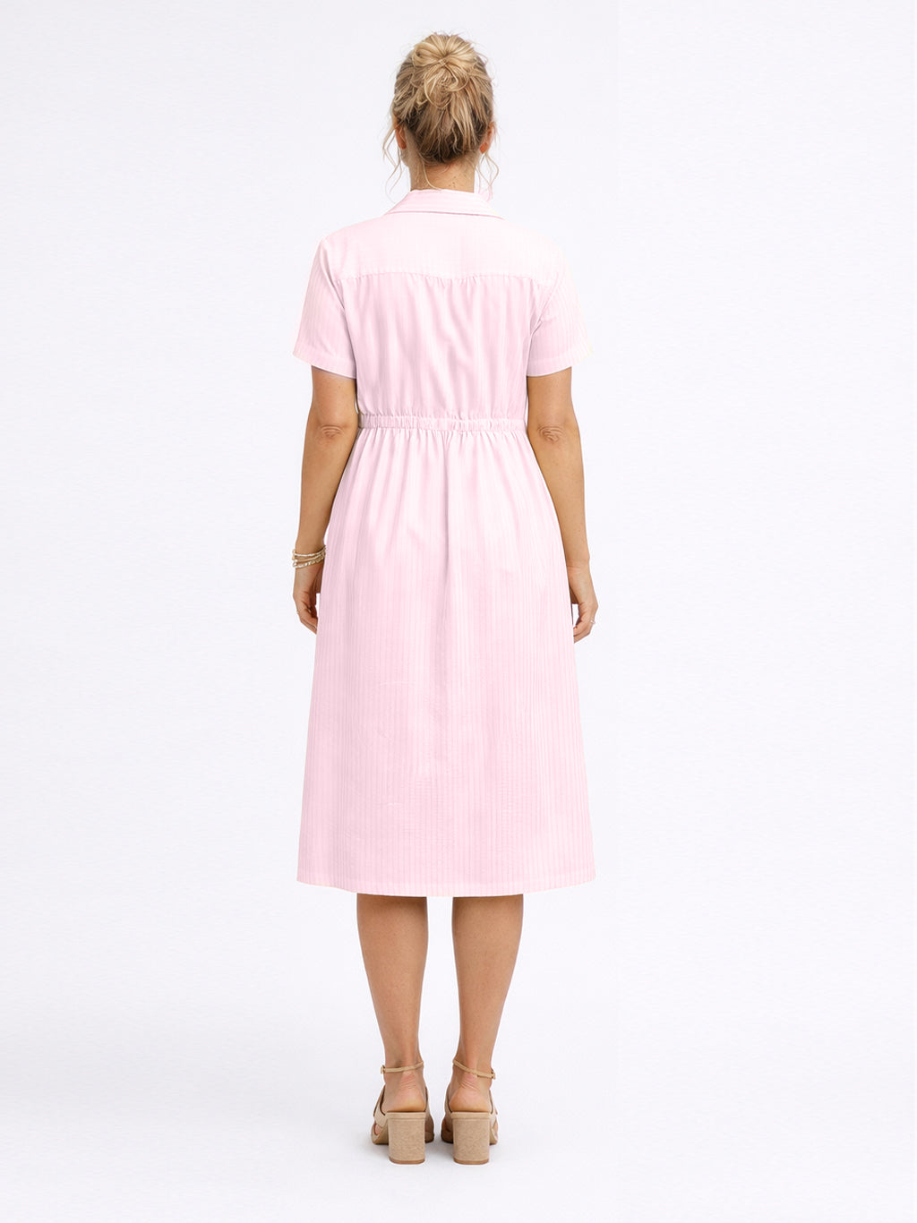 Women's Striped Cotton Shirt Dress with Pockets