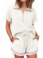 Women's Striped Trim Half-Zip Lounge Set