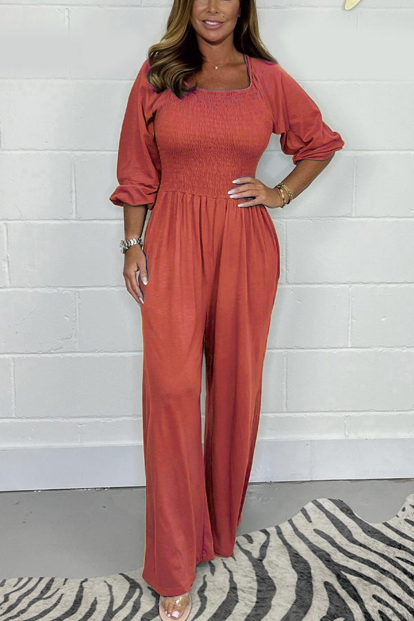 Women's Square Neckline Smocked Jumpsuit