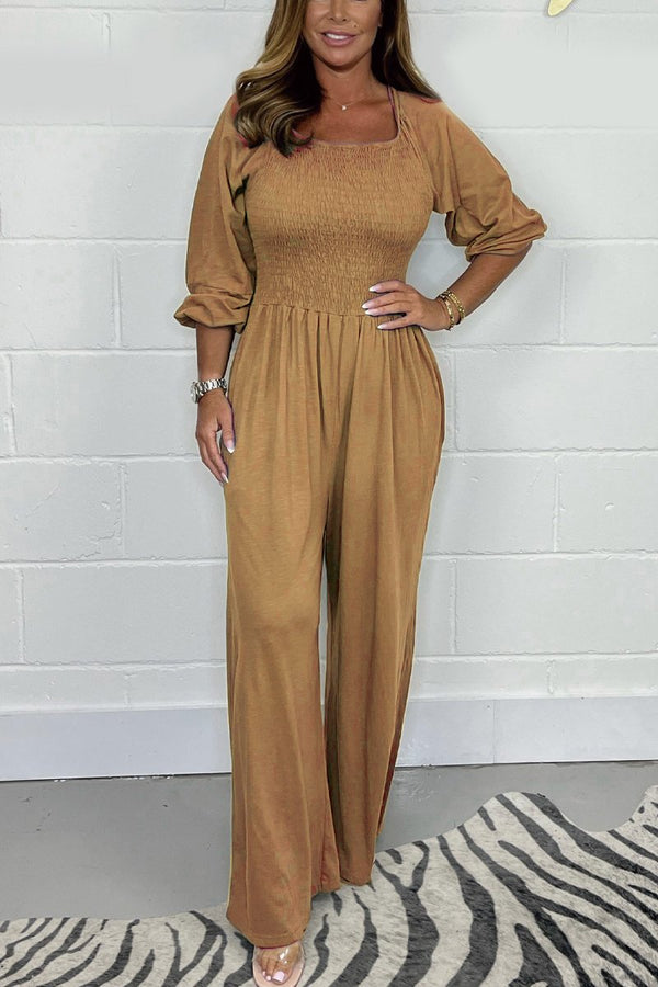 Women's Square Neckline Smocked Jumpsuit