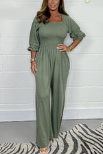 Women's Square Neckline Smocked Jumpsuit