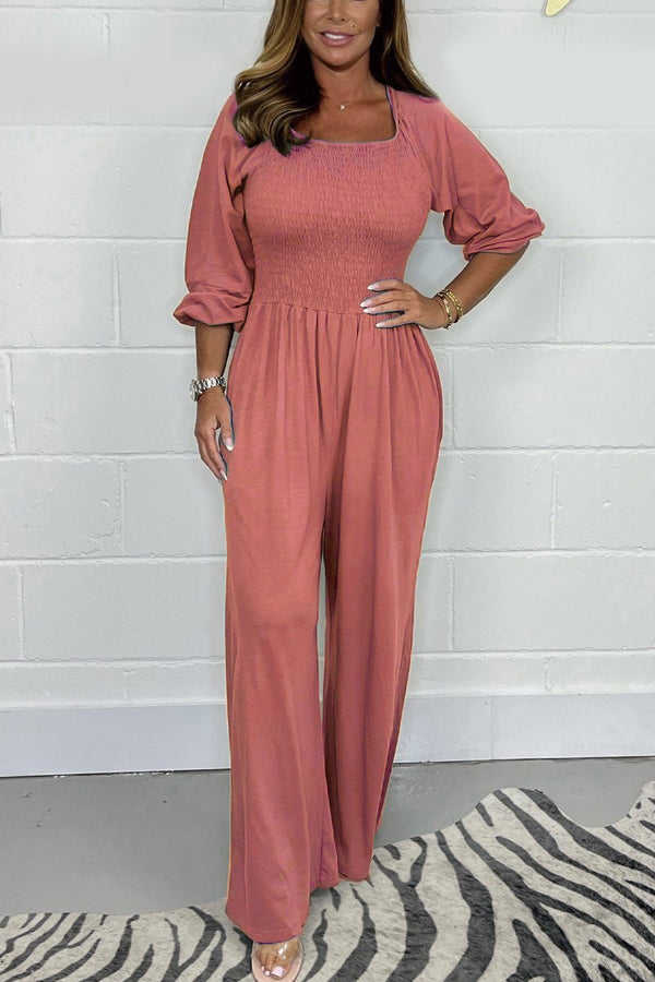 Women's Square Neckline Smocked Jumpsuit