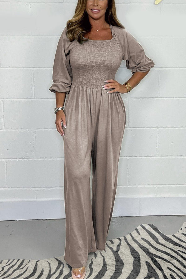 Women's Square Neckline Smocked Jumpsuit