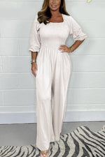 Women's Square Neckline Smocked Jumpsuit