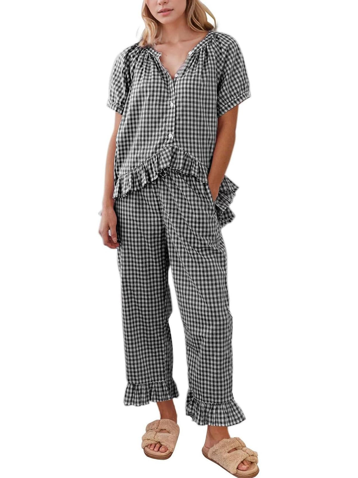 Women's2 Piece Gingham Pajama Set