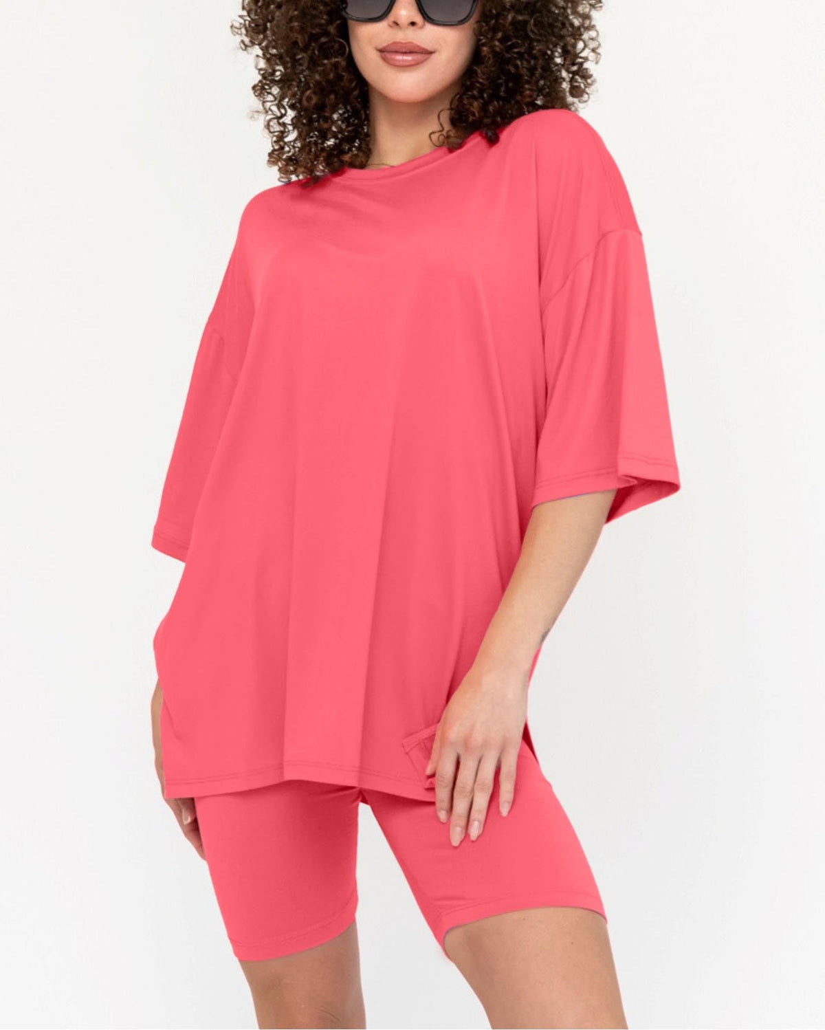 Women's Summer Crew Neck Oversized Biker Set