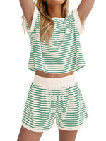 Women's 2 Piece Ribbed Striped Short Sets
