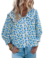 Women's Vibrant Floral Print Collar Blouse