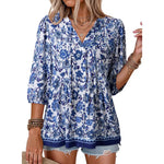 Womens Summer Tops Boho Floral Short Sleeve Button Down V Neck Peplum Babydoll Casual Loose Blouses Shirts