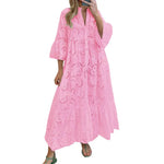 Women's 2026 LaceMaxi Dress V-Neck Trumpet Sleeve Boho Flowy Swing Dress
