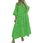 Women's 2026 LaceMaxi Dress V-Neck Trumpet Sleeve Boho Flowy Swing Dress