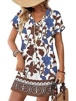 Women's Casual Boho Print Shift Short Sleeve Mini Dress
