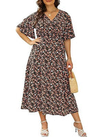Boho Casual Printed Empire Waist Plus Size Midi Dress