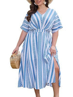 Boho Casual Printed Empire Waist Plus Size Midi Dress