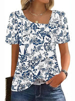 Women’s Asymmetrical Square Neck Casual Short Sleeve Blouse