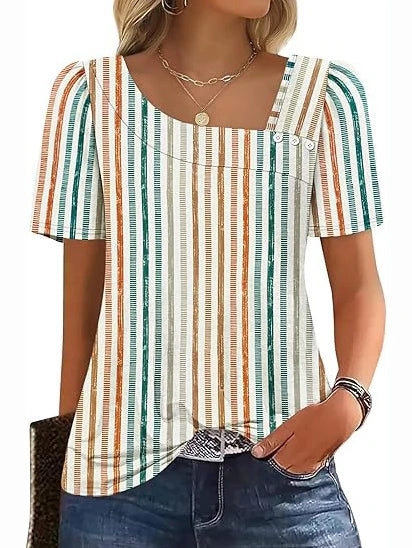Women’s Asymmetrical Square Neck Casual Short Sleeve Blouse