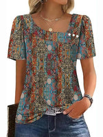 Women’s Asymmetrical Square Neck Casual Short Sleeve Blouse