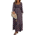 DOKOTOO Women Boho Floral Square Neck Smocked Empire Waist Long Sleeve Flowy Ruffle Hem Beach Maxi Sundress